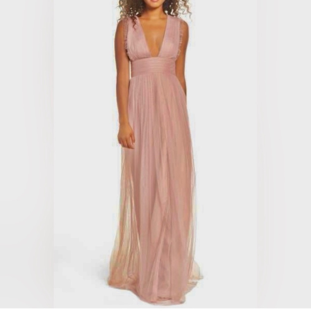 Monique Lhuillier Bridesmaid Tulle Gown Maxi Dress Light Pink Size 10